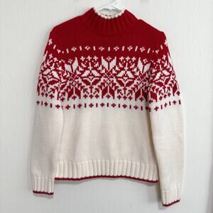 St Johns Bay Womens Fair Isle Chunky Knit Sweater M Red White Holiday Christmas